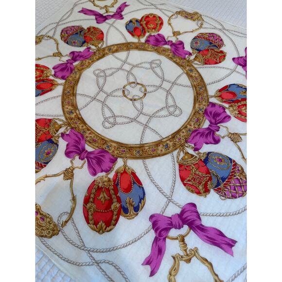 Celine Paris‎ Vintage 18x18 Cotton Scarf Handkerchief Equestrian Baroque Print - Picture 4 of 5